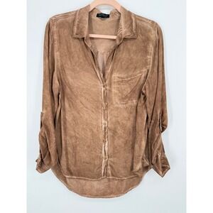 Velvet Heart Button Down Shirt Women Medium Brown Washed Roll Tab western